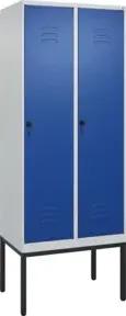 C+P Spind Classic PLUS, Gestell, 2 Abteile, 2120x800x500mm, 7035/5010 Verschluss Sicherheits-Drehriegel 4 Garderobenhaken