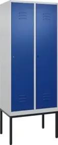 C+P Spind Classic PLUS, Gestell, 2 Abteile, 2120x800x500mm, 7035/5010 Verschluss Zylinderschloss 4 Garderobenhaken Trennwand mittig