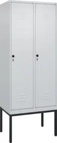 C+P Spind Classic PLUS, Gestell, 2 Abteile, 2120x800x500mm, 7035/7035 Verschluss Sicherheits-Drehriegel 4 Garderobenhaken