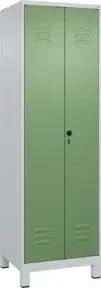 C+P Schwarz-Weiß-Spind Classic PLUS, Füße, 2 Abteile, 1950x600x500mm, 7035/6011 Verschluss Sicherheits-Drehriegel