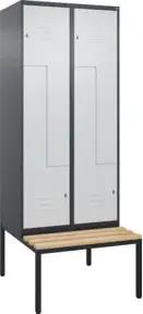 C+P Z-Spind Classic PLUS, Bank, 4 Fächer, 2120x800x815mm, 7016/7035 Verschluss Zylinderschloss Sitzbanktyp untergebaut Material Sitzfläche Buche-Hartholz