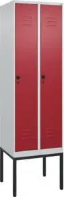 C+P Spind Classic PLUS, Gestell, 2 Abteile, 2120x600x500mm, 7035/3003 Verschluss Sicherheits-Drehriegel 4 Garderobenhaken Trennwand mittig