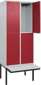 C+P Doppelstock-Spind Classic PLUS, Bank, 2 Abteile, 2120x800x815mm, 7035/3003 Verschluss Zylinderschloss Sitzbanktyp auskragend Material Sitzfläche Kunststoff
