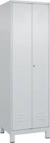 C+P Wäsche-Spind Classic PLUS, Füße, 2 Abteile, 1950x600x500mm, 7035/7035 Verschluss Zylinderschloss Trennwand mittig