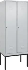 C+P Spind Classic PLUS, Gestell, 2 Abteile, 2120x800x500mm, 7035/7035 Verschluss Zylinderschloss 4 Garderobenhaken Trennwand mittig