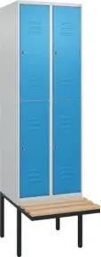 C+P Doppelstock-Spind Classic PLUS, Bank, 2 Abteile, 2120x600x815mm, 7035/5012 Verschluss Zylinderschloss Sitzbanktyp auskragend Material Sitzfläche Buche-Hartholz