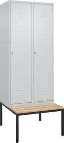 C+P Spind Classic PLUS, Bank, 2 Abteile, 2120x800x815mm, 7035/7035 Verschluss Zylinderschloss 4 Garderobenhaken   Sitzbanktyp untergebaut