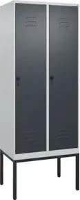 C+P Spind Classic PLUS, Gestell, 2 Abteile, 2120x800x500mm, 7035/7016 Verschluss Sicherheits-Drehriegel 4 Garderobenhaken