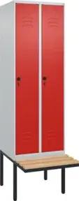 C+P Spind Classic PLUS, Bank, 2 Abteile, 2120x600x815mm, 7035/3020 Verschluss Sicherheits-Drehriegel 3 Garderobenhaken   Sitzbanktyp auskragend