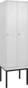 C+P Spind Classic PLUS, Gestell, 2 Abteile, 2120x600x500mm, 9016/9016 Verschluss Zylinderschloss 4 Garderobenhaken Trennwand mittig