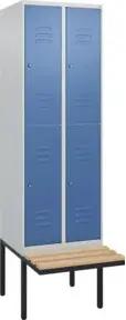 C+P Doppelstock-Spind Classic PLUS, Bank, 2 Abteile, 2120x600x815mm, 7035/5023 Verschluss Zylinderschloss Sitzbanktyp auskragend Material Sitzfläche Buche-Hartholz