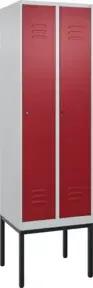 C+P Spind Classic PLUS, Gestell, 2 Abteile, 2120x600x500mm, 7035/3003 Verschluss Zylinderschloss 4 Garderobenhaken Trennwand mittig