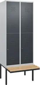 C+P Doppelstock-Spind Classic PLUS, Bank, 2 Abteile, 2120x800x815mm, 7035/7016 Verschluss Zylinderschloss Sitzbanktyp auskragend Material Sitzfläche Buche-Hartholz