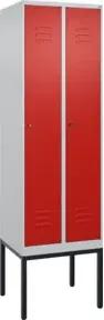C+P Spind Classic PLUS, Gestell, 2 Abteile, 2120x600x500mm, 7035/3020 Verschluss Zylinderschloss 4 Garderobenhaken Trennwand mittig