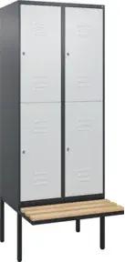 C+P Doppelstock-Spind Classic PLUS, Bank, 2 Abteile, 2120x800x815mm, 7016/7035 Verschluss Zylinderschloss Sitzbanktyp auskragend Material Sitzfläche Buche-Hartholz