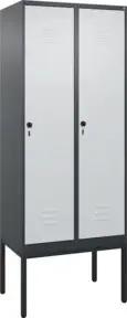 C+P Spind Classic PLUS, Gestell, 2 Abteile, 2120x800x500mm, 7016/7035 Verschluss Sicherheits-Drehriegel 4 Garderobenhaken Trennwand mittig