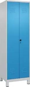 C+P PSA Doppel-Spind Classic PLUS, Füße, 2 Abteile, 1950x600x500mm, 7035/5012 Verschluss Sicherheits-Drehriegel
