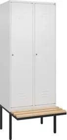 C+P Spind Classic PLUS, Bank, 2 Abteile, 2120x800x815mm, 9016/9016 Verschluss Zylinderschloss 4 Garderobenhaken   Sitzbanktyp auskragend