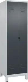 C+P Schwarz-Weiß-Spind Classic PLUS, Füße, 2 Abteile, 1950x600x500mm, 7035/7016 Verschluss Sicherheits-Drehriegel
