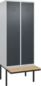 C+P Spind Classic PLUS, Bank, 2 Abteile, 2120x800x815mm, 7035/7016 Verschluss Zylinderschloss 4 Garderobenhaken   Sitzbanktyp auskragend