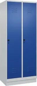 C+P Spind Classic PLUS, Sockel, 2 Abteile, 1950x800x500mm, 7035/5010 Verschluss Sicherheits-Drehriegel 4 Garderobenhaken