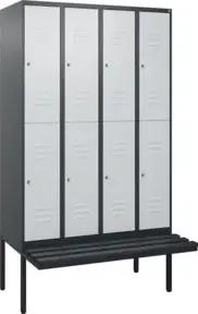 C+P Doppelstock-Spind Classic PLUS, Bank, 4 Abteile, 2120x1200x815mm, 7016/7035 Verschluss Zylinderschloss Sitzbanktyp auskragend Material Sitzfläche Kunststoff