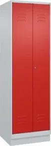 C+P Schwarz-Weiß-Spind Classic PLUS, Sockel, 2 Abteile, 1950x600x500mm, 7035/302 Front RAL 3020 Verkehrsrot Verschluss Zylinderschloss