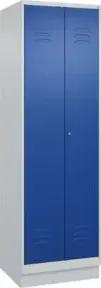 C+P Schwarz-Weiß-Spind Classic PLUS, Sockel, 2 Abteile, 1950x600x500mm, 7035/501 Front RAL 5010 Enzianblau Verschluss Zylinderschloss