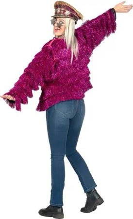 Karneval-Klamotten Kostüm Disco Jacke Damen 70er Jahre Outfit pink, Retro Schlager Damenkostüm Lametta Jacke Frauenkostüm Karneval Party