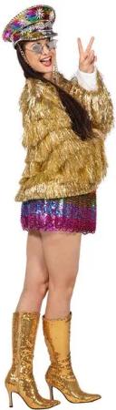 Karneval-Klamotten Kostüm Disco Jacke Damen 70er Jahre Outfit gold, Retro Schlager Damenkostüm Lametta Jacke Frauenkostüm Karneval Party
