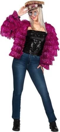 Karneval-Klamotten Kostüm Lametta Jacke pink Festival Outfit Damen, Damenkostüm Frauenkostüm Disco Party 70er Jahre Karneval Fasching