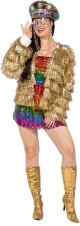Karneval-Klamotten Kostüm Lametta Jacke gold Festival Outfit Damen, Damenkostüm Frauenkostüm Disco Party 70er Jahre Karneval Fasching