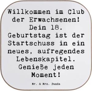 Mr. & Mrs. Panda Getränkeuntersetzer Spruch 18. Geburtstag Start - Weiß - Geschenk, aufregende Erfahrungen, 1-tlg.
