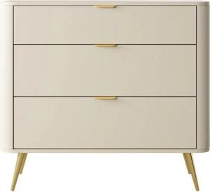 Selsey Kommode OVAL, mit 3 Schubladen, goldenen Füßen und Griffen, 92 cm
