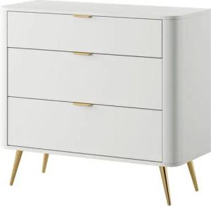 Selsey Kommode OVAL, mit 3 Schubladen, goldenen Füßen und Griffen, 92 cm