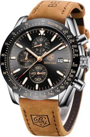 BY BENYAR Fur Herren mit Blau/Schwarz Zifferblatt Elegantes Geschenk Watch, mit Chronograph Datum Kalender Wasserdicht Sport