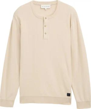TOM TAILOR Herren Henley Strickpullover aus Baumwolle, beige, Gestreift, Gr. L