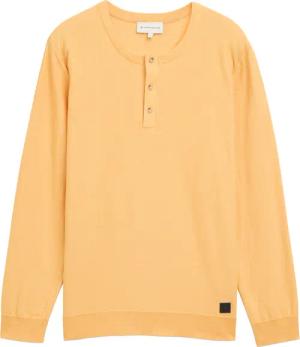 TOM TAILOR Herren Henley Strickpullover aus Baumwolle, orange, Gestreift, Gr. L