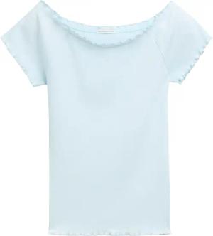 TOM TAILOR Mädchen Ripp T-Shirt mit Carmen-Ausschnitt, grün, Uni, Gr. 140
