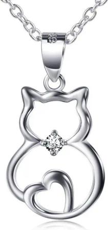 Schmuck-Elfe Kette mit Anhänger Katze mit Herz, 925 Silber