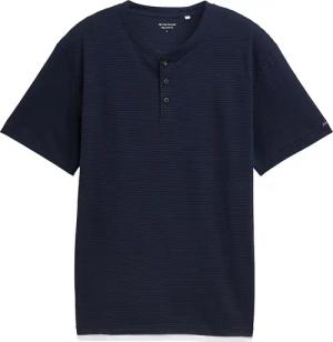 TOM TAILOR Herren Henley T-Shirt aus Baumwolle, blau, Uni, Gr. M