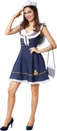 dressforfun Kostüm Frauenkostüm Matrosenbraut, Weibliches Matrosen-Outfit in Blau und Weiß