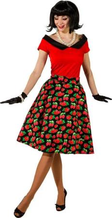 Karneval-Klamotten Kostüm 50er Jahre Damen Rock n Roll Rock schwarz rot, Rockabilly Karneval Outfit Erwachsene Damen Karnevalskostüm Retro Look