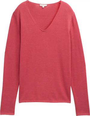 TOM TAILOR Damen Strickpullover mit V-Ausschnitt, rot, Uni, Gr. XXXL