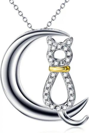 Schmuck-Elfe Kette mit Anhänger Katze Moon, 925 Silber teilvergoldet
