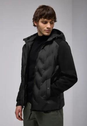 Street One MEN Männer Steppjacke mit Sweat-Ärmeln in Schwarz, Gr: M
