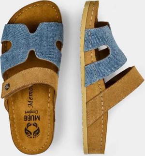 Pantolette mit verstellbaren Klettriemen - cognac / blau - Gr. 38 von Goldner Fashion