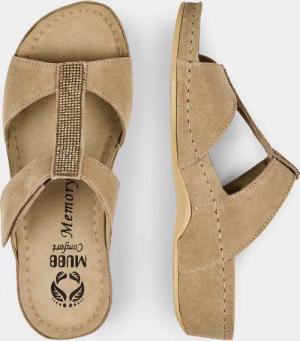 Pantolette mit verstellbaren Klettriemen - beige - Gr. 42 von Goldner Fashion