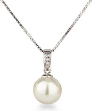 Schöner-SD Kette mit Anhänger Perlenanhänger mit 925 Silber Kette Perle 12mm groß rund Zirkonia, mit Zirkonia (synth)