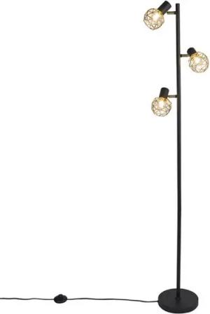 Qazqa Stehlampe Mesh, ohne Leuchtmittel, E14, Gold/Messing, Modern, Stahl, 3-flammig